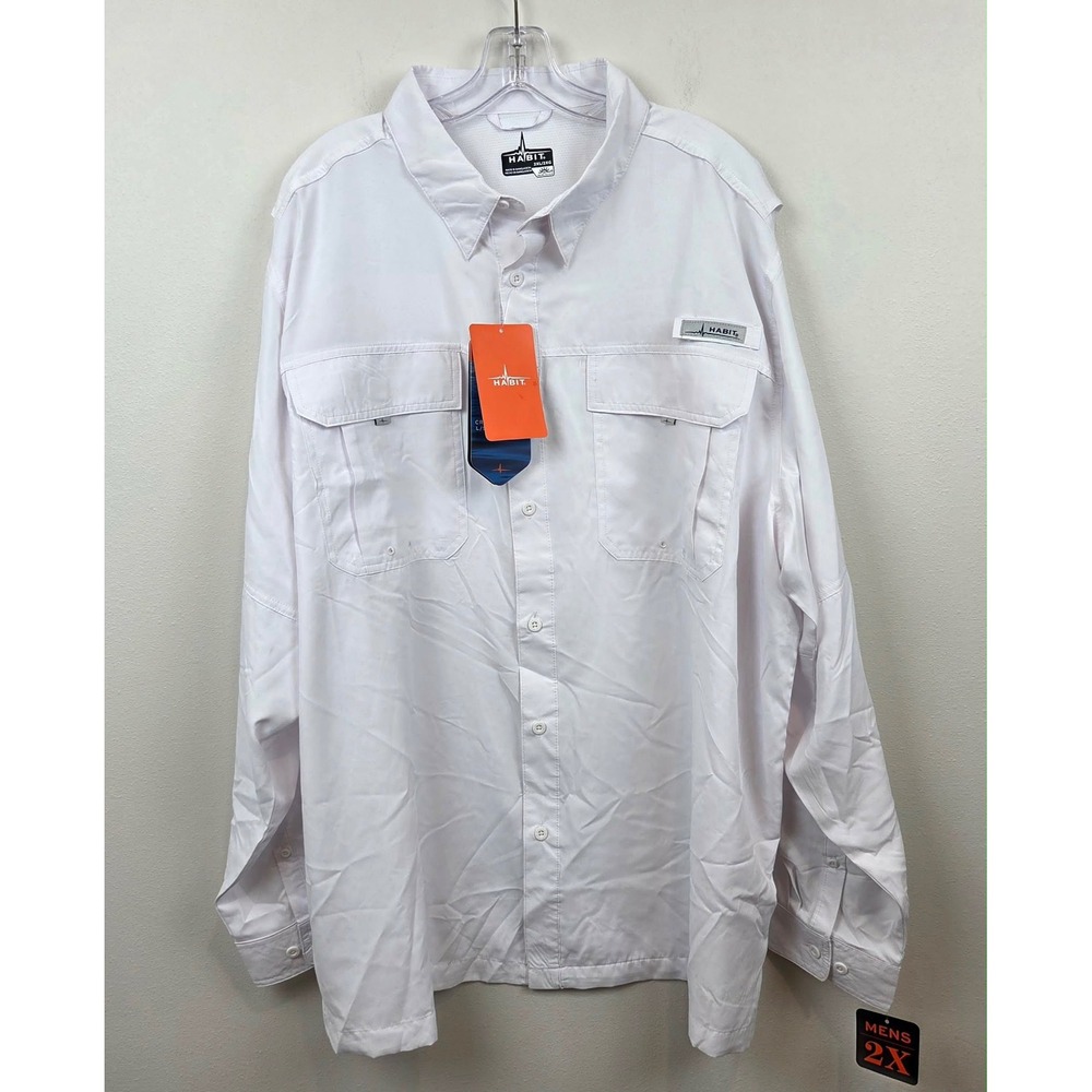 Habit Crayfish Creek Long Sleeve River Shirt Men 2XL Fishing White UPF 40+ NWT